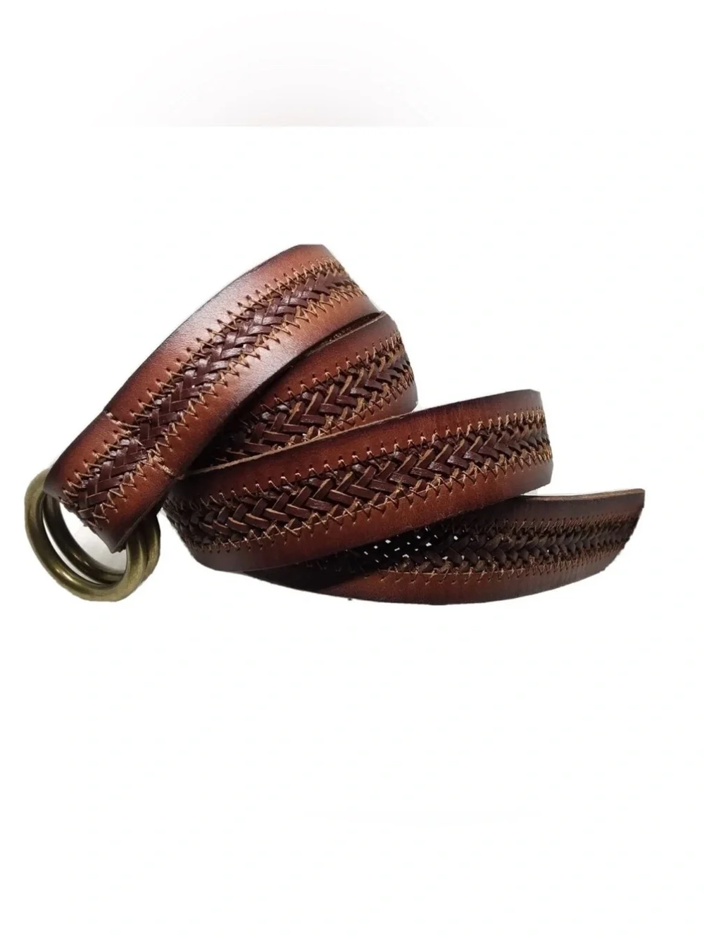 J. Crew Brown Braided Leather Double-Ring Belt Labeled XS/S  40” Long - Picture 13 of 13